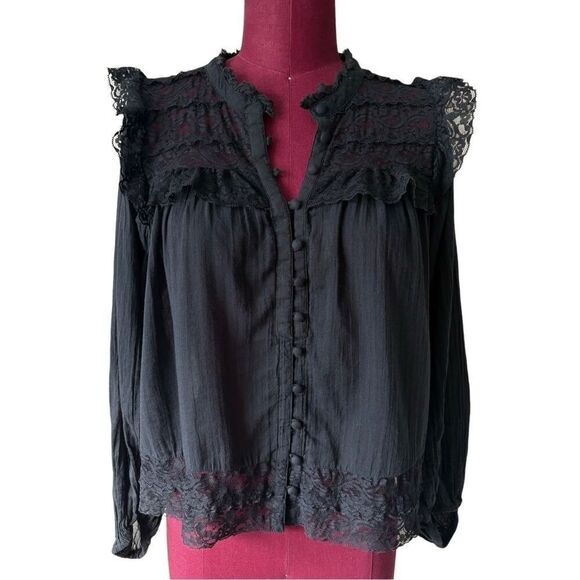 Anthropologie Akemi+Kin Callie Lace Blouse size 6 black - Picture 2 of 7